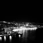 Bright Moon Above Mountains and Night Haze City-night