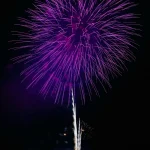 Purple-firework-explodes-brightly-against-dark-night-sky
