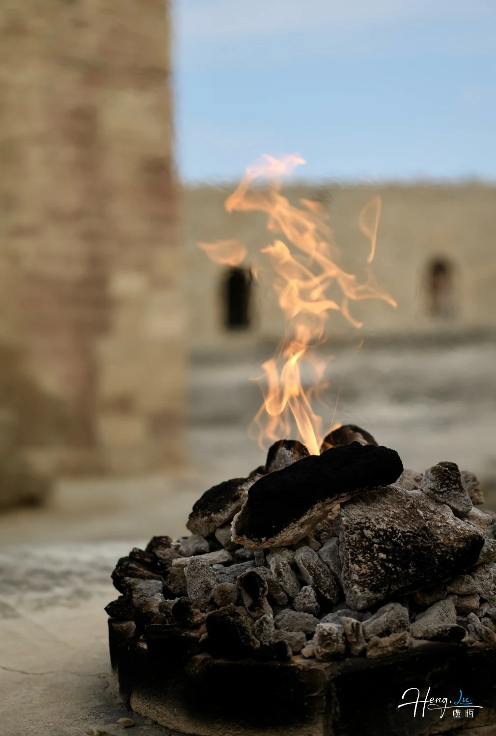 Sacred-eternal-flame-burning-on-stone-altar