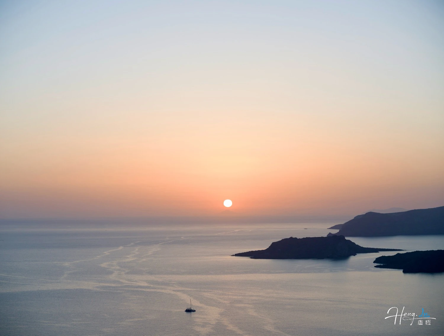 Sunset-over-sea-with-islands-and-boat
