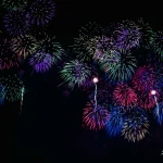 Colorful Fireworks Illuminating Dark Night Sky in Vibrant Display colorful-fireworks-illuminating-dark-night-sky