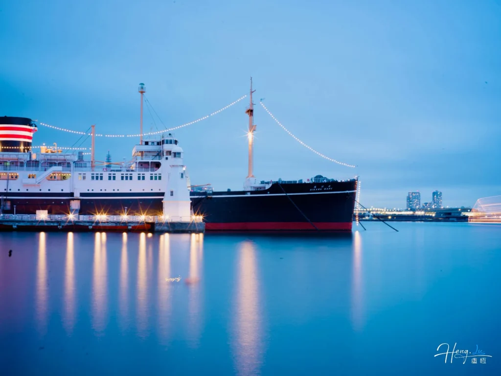 Evening-view-of-illuminated-docked-ship